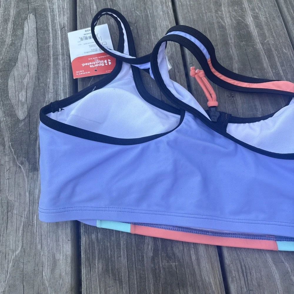 NWT Sports Illustrated Women's Athletic Bikini Top Zipper Removable Pads Size M